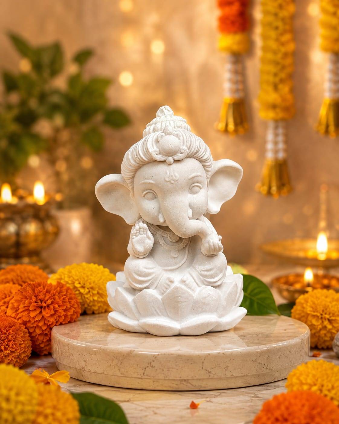 Baal Ganesh in Lotus Kit- Handcrafted Desktop Ganpati Idol image 2